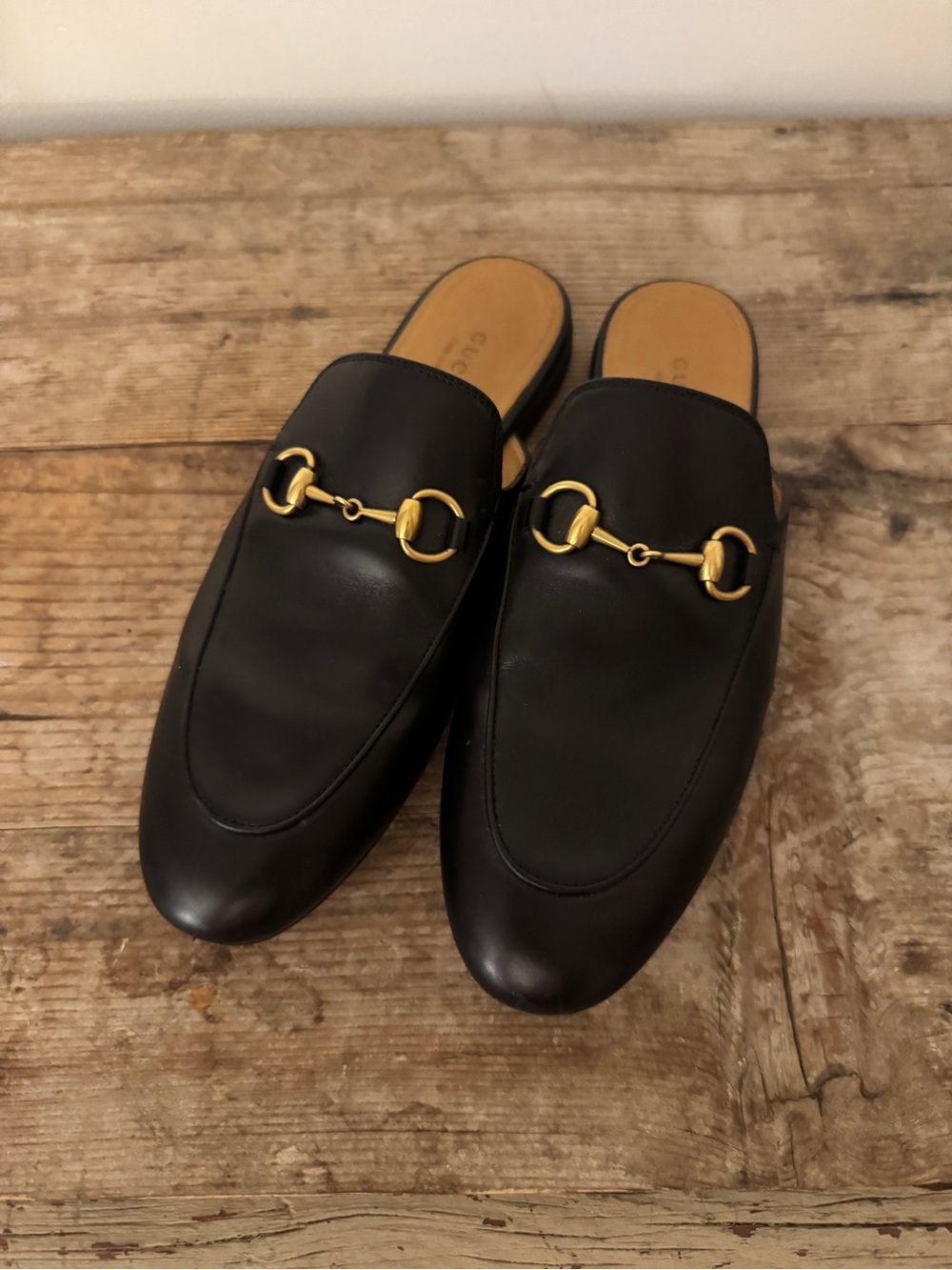 Gucci 37 Provincetown Black Leather Slide Loafer Mule Horsebit Shoes Flats - Picture 15 of 16